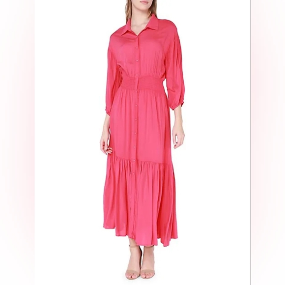 NWT DEX SMOCKED WAIST MAXI SUMMER SHIRT-DRESS ( SIZE L ) - Picture 3 of 11